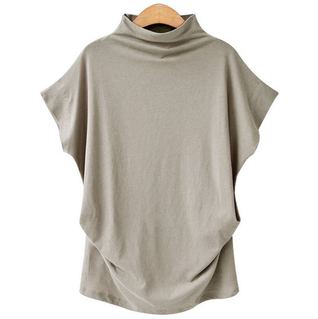 Vezri 여성용 여름 반폴라 박시핏 여성스런 세련미 빅사이즈 미디 반팔 디셔츠