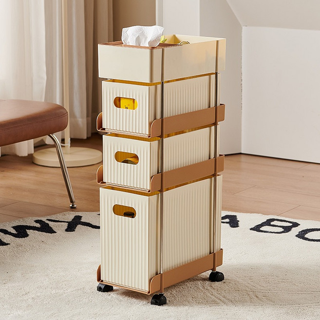 Zolmik 틈새 수납장 이동식 슬림 플라스틱 서랍장, 베이지