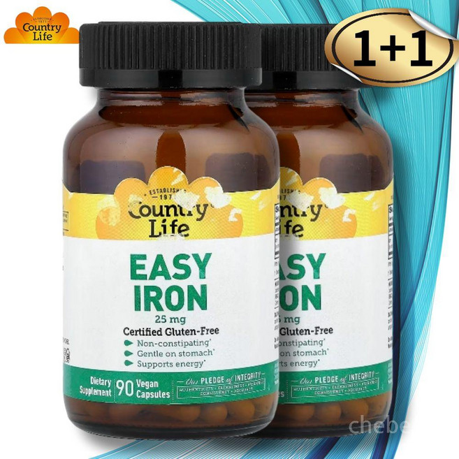 Country Life Easy Iron 컨트리 라이프 이지 철분 25mg 90비건 캡슐 2팩