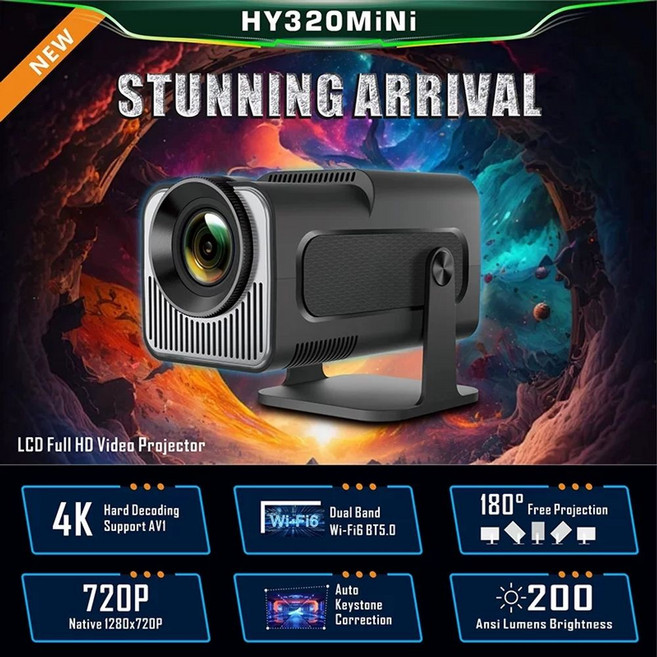 휴대용 미니빔 프로젝터 안드로이드 와이파이 블루투스 캠핑 프로젝터, B. Hy320Mini Android Syem 대만 캐