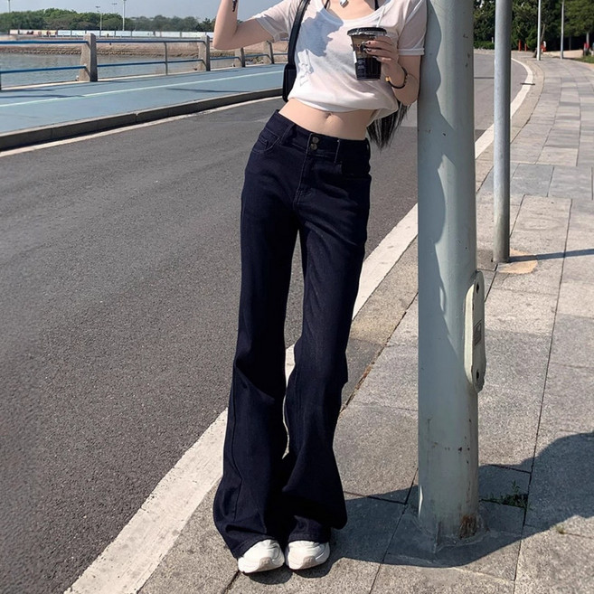 VIISHOW 여성용 스판 부츠컷 청바지 슬림 롱 와이드팬츠