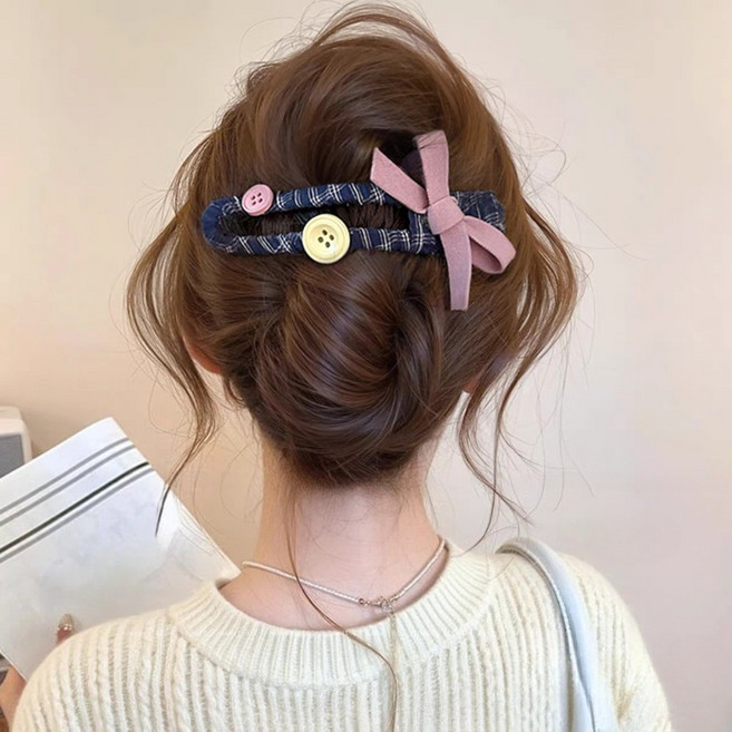 귀여운 리본 머리핀 일자 집게핀 대형 헤어집게핀