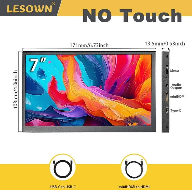 LESOWN 7 10.1인치 휴대용 디스플레이 미니 외장 모니터 1024x600 IPS LCD USB 보조 화면 반려동물 소유자, 04 7in No Touch