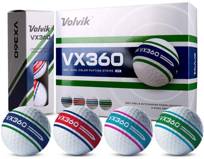 볼빅 VX-360 듀얼컬러 360도 퍼팅라인 골프공 1더즌, 화이트, 12개입, 1개