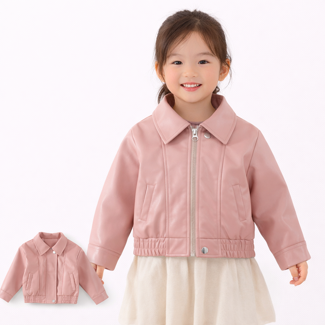 여아 키즈 핑크 레더 라이더 자켓 아동 가죽 점퍼 아우터 간절기 봄 사계절