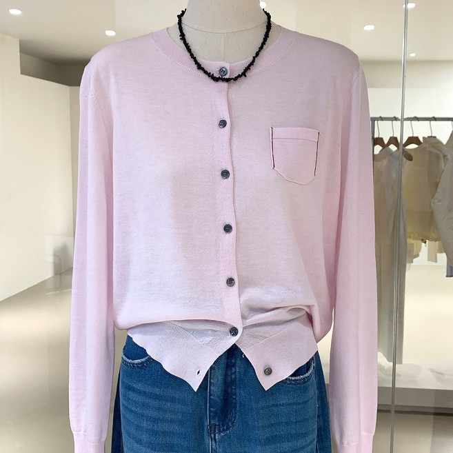 SONOVA 쏘노바 여성 봄신상 울 블렌드 크롭 가디건 포켓 디테일 데일리룩 얇은 니트아우터