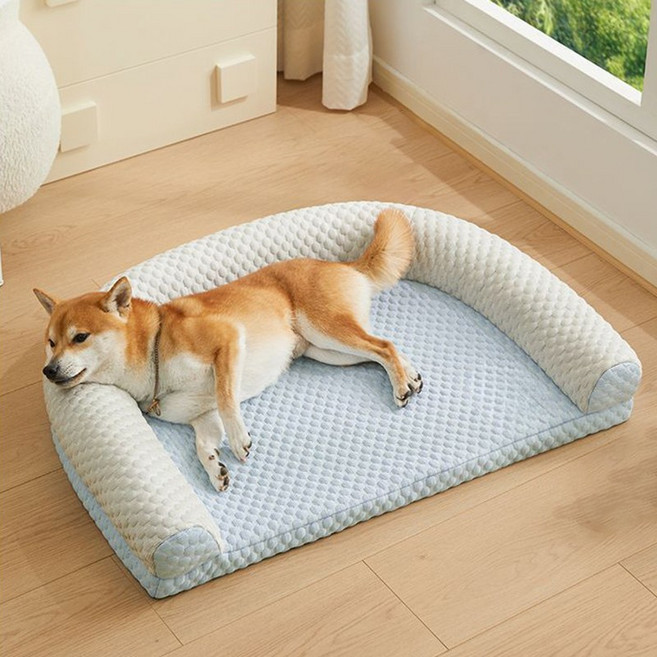 YBTOOPET U자형 사계절용 탈부착 가능 워싱 캣 매트 강아지용 방석, 블루+화이트