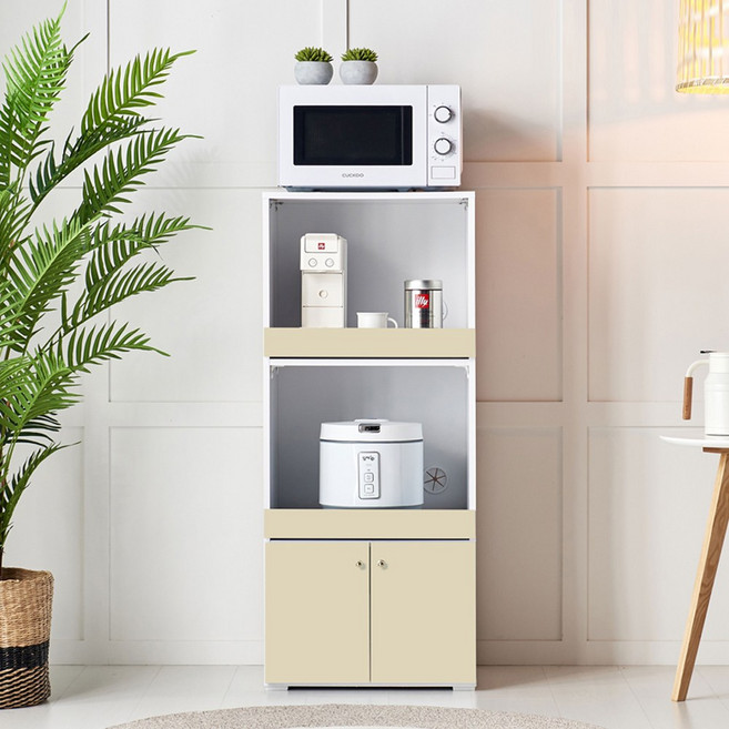 레브 밥솥다이 500 렌지대 주방 가전수납 인출식 3단선반, 아이보리, 3단