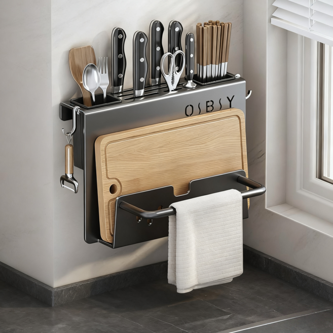 YAPOGI 주방 통풍 설치 없는 조리도구 칼꽃이 수저 정리대 칼거치대 칼꽂이, 1개, 블랙