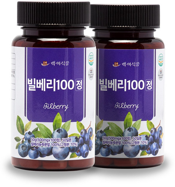 빌베리100 정 500mg x 100정 HACCP, 50g, 2개