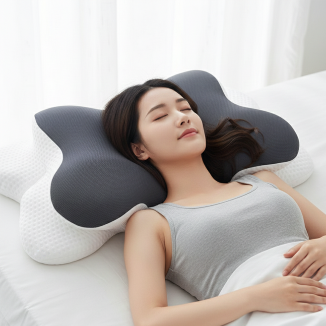 그린스토아 베개 목편한 경추 배게, 1개, 화이트 + 그레이