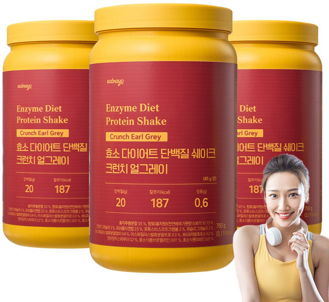 있나요 다이어트 프로틴 단백질 보충 식사대용 쉐이크 크런치 얼그레이맛, 750g, 3개
