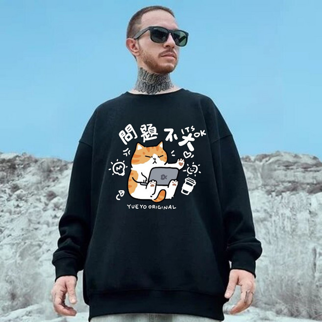 歐北潮流 印花大學T 韓版寬鬆圓領衛衣 大尺碼