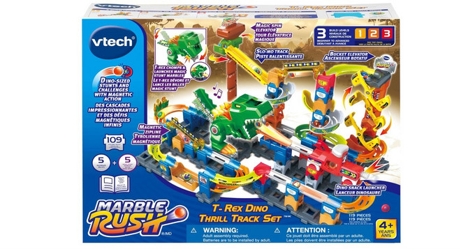 브이텍 VTECH 마블 러쉬 티렉스 다이노 쓰릴 트랙 플레이세트 마블런 구슬 롤러코스터, 1개