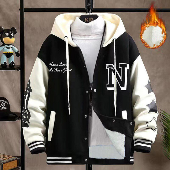 POMTOR 남자 가을 겨울 후드 자켓 코트 기모 도톰 야구점퍼