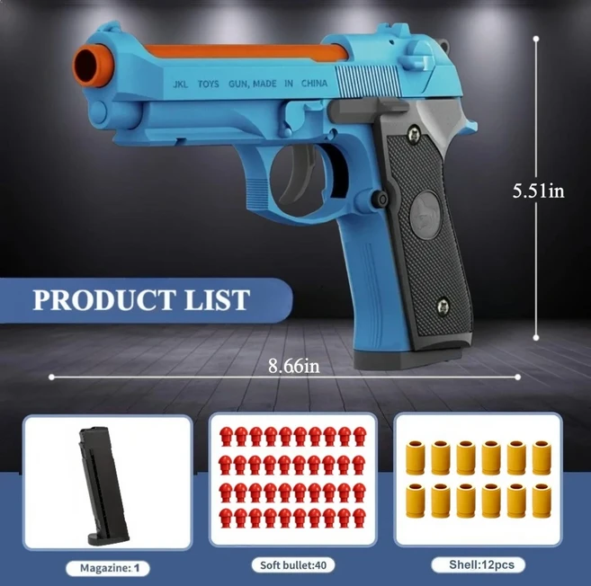 2011/M92 전술 탄피 배출 장난감 총 연속 발사 EVA 소프트 총알 야외 CS 슈팅 권총 어린이 생일 선물, 03 M92 Set 2