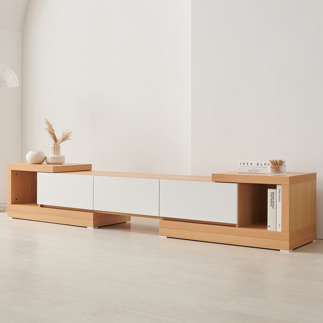 퍼니하우스 카라 익스텐션 확장형 TV다이 받침대 티비장 서랍형 거실장 1600 1800 2400, 오크화이트