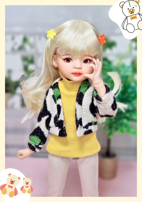 #파올라레이나 32cm 옷( 초록 호피 숏가디건 )[마구샵]#구체관절인형#bjd#인형옷#다락아이#관절바디#완제품, 1개