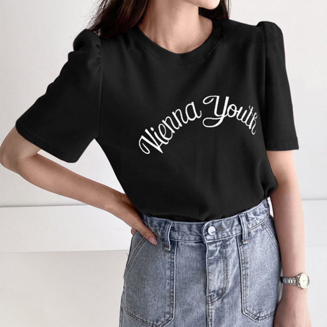 마이쏭 여성용 빅사이즈 반팔 데일리룩 셔링티 메리유퍼프소매티