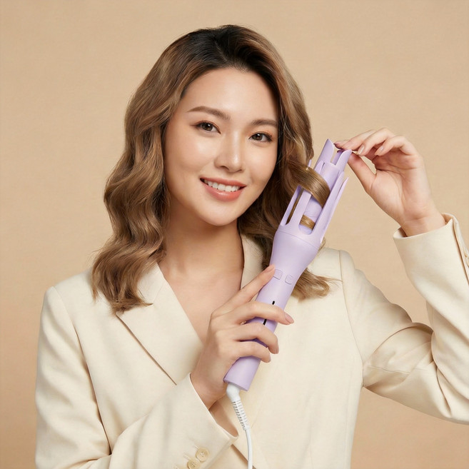 자동 컬링아이언 32mm 대물결 음이온 무상처 헤어케어 물결곱슬, 남보라색, RD-01