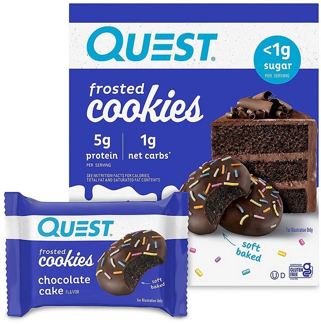 퀘스트뉴트리션 Frosted 쿠키 초콜렛케이크 8 쿠키 0.88 oz (25g) 각, 25g, 8개 - 쿠팡