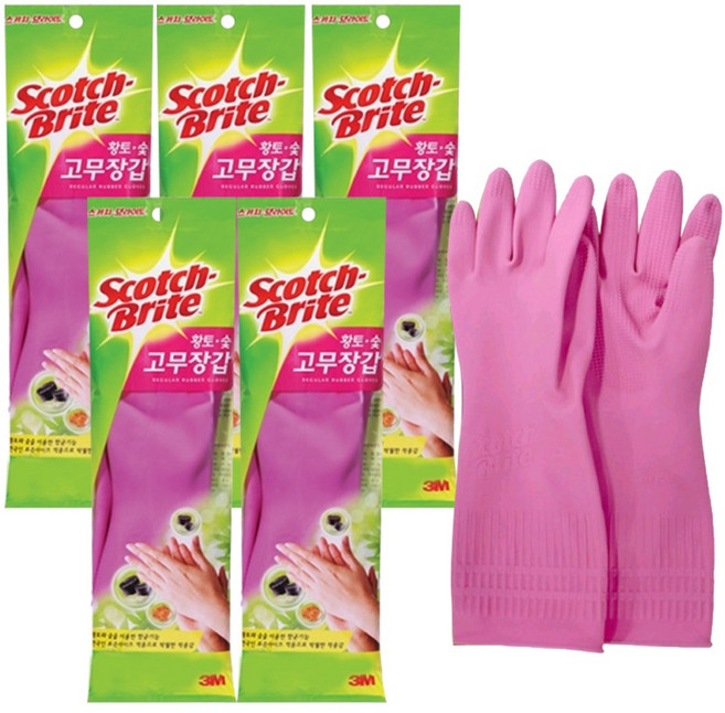 스카치브라이트 황토 숯 고무장갑, 소(S), 5개