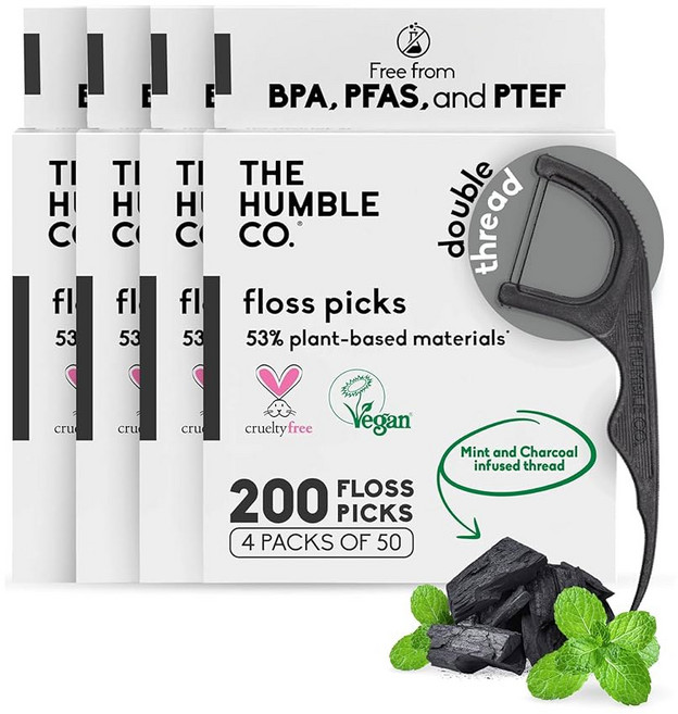 겸손한 공동 치실 치아를 위한 치실 200개 (조폐물) - 성인 잇몸 을 이중, Charcoal, Molar