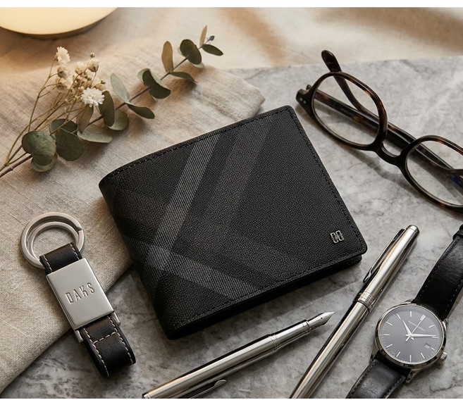 닥스 모던 클래식 포인트 체크 배색 소가죽 반지갑 (선물포장)