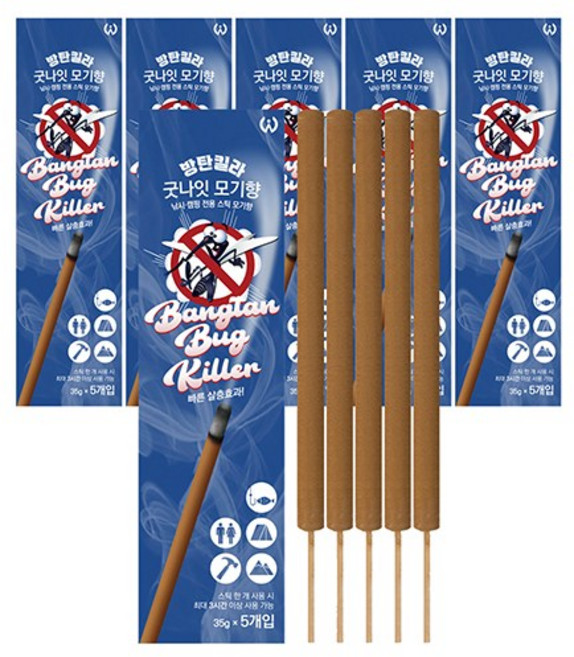 방탄킬라 굿나잇 스틱 모기향 5개입x6팩 모기약 퇴치 해충 살충제, 6개