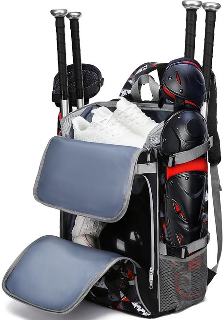 헬멧 가슴 보호대 다리 보호대용 야구 소프트볼 포수 기어백 소년 소녀 포수용 대형 배트 백팩 청소년용 장비백, Bla / d, Geometric, 1개