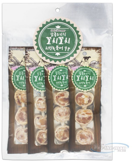 헬로도기 강아지 꼬치꼬치 육포 껌간식, 혼합맛(치킨/북어), 100g, 1개