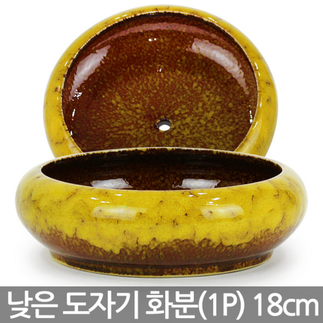 세인화분 낮은 유약 도자기 화분 1P- 다육 다육이 잎꽂이, 옐로우 낮은가마유약화분