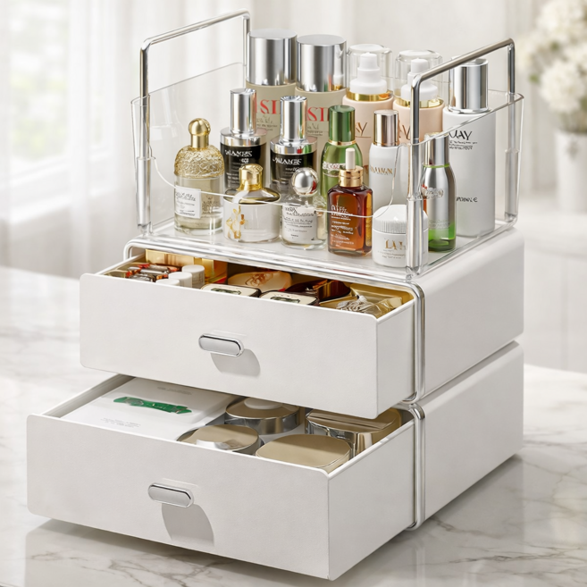 홈앤니즈 다용도 수납 화장품 정리함 3단, 화이트, 1개