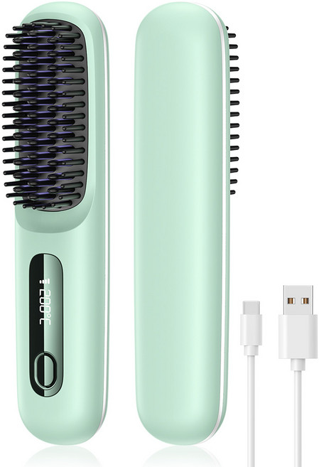 무선 빗고데기 음이온 브러쉬 헤어 스타일러 휴대용 매직기 3단계 온도조절, 블루
