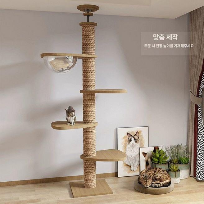 고양이 타워 플랫폼 캣 등반 벽걸이 보드 캣 캣폴 나무 캣 기둥 원목 선반, 1개, 우주선+3단계