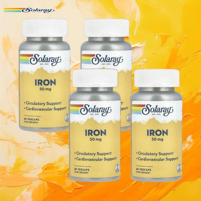 Solaray 솔라레이 철분 Iron 50mg 베지 캡슐 60정 4통, 4개 - 쿠팡