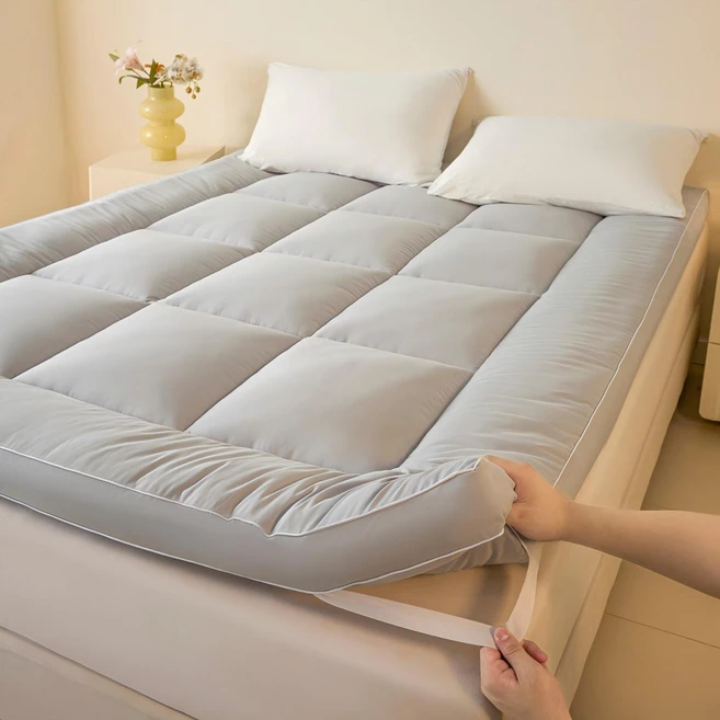 아리엘노 푹신한 사계절 대두섬유 침대 토퍼 매트리스 바닥매트 10cm, 그레이 - 쿠팡