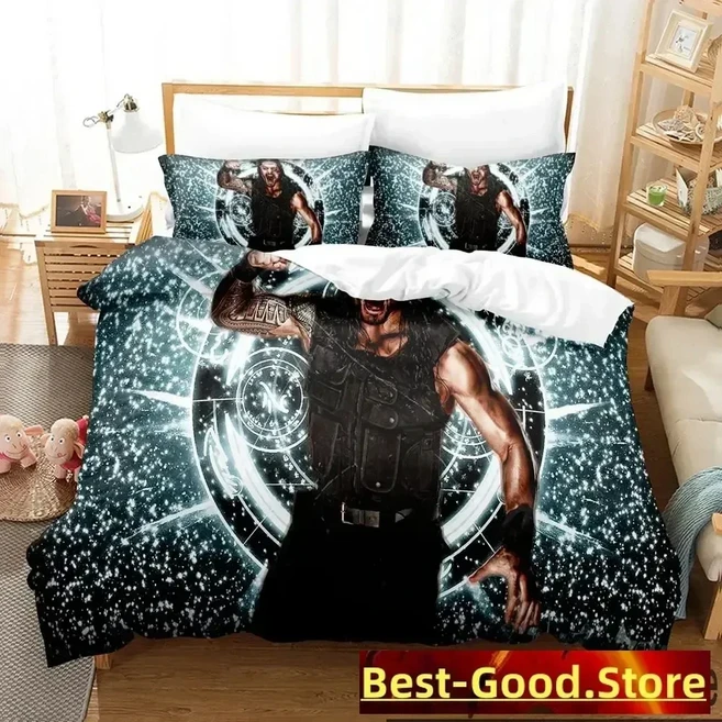 3D 인쇄 레슬러 Roman Reigns 침구 세트 소년 퀸 킹 사이즈 이불 커버 베개