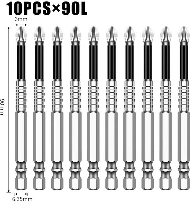 K5 미끄럼 방지 충격 강력한 자기 헤드 스크루 드라이버 고경도 크로스 토크 합금 비트, 26 10PCS 90L, 1개