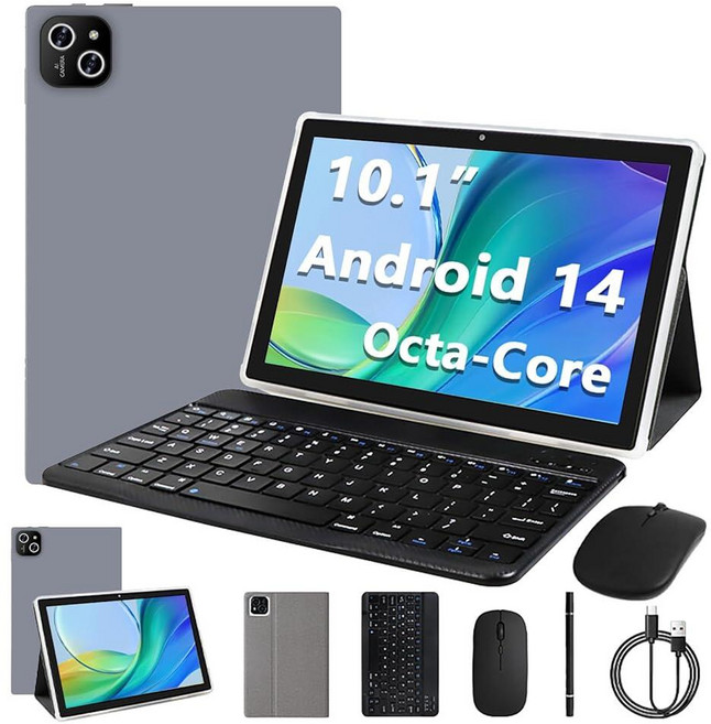 ITMEIPC 태블릿 12GB RAM 64GB ROM 탑재 안드로이드 14 키보드 옥타코어 프로세서 마우스 10.1인치 1280 * 800 IPS 터치스크린 듀얼 카메라, 128.0 GB