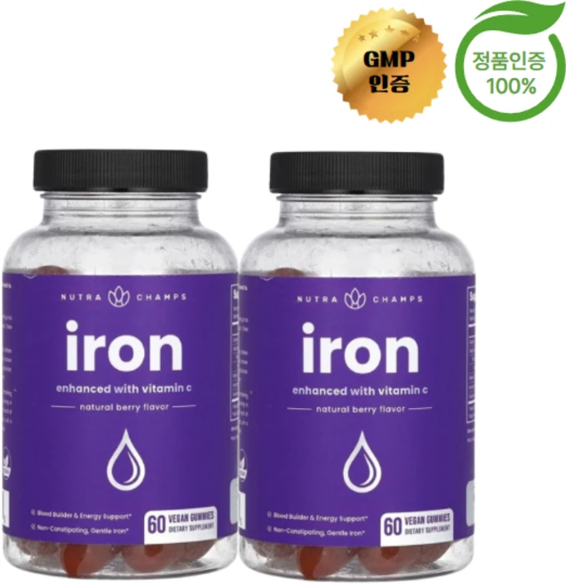 뉴트라챔프 2개X 철분 비타민C 천연 베리 구미젤리 60개, 60정, 2개 - 쿠팡
