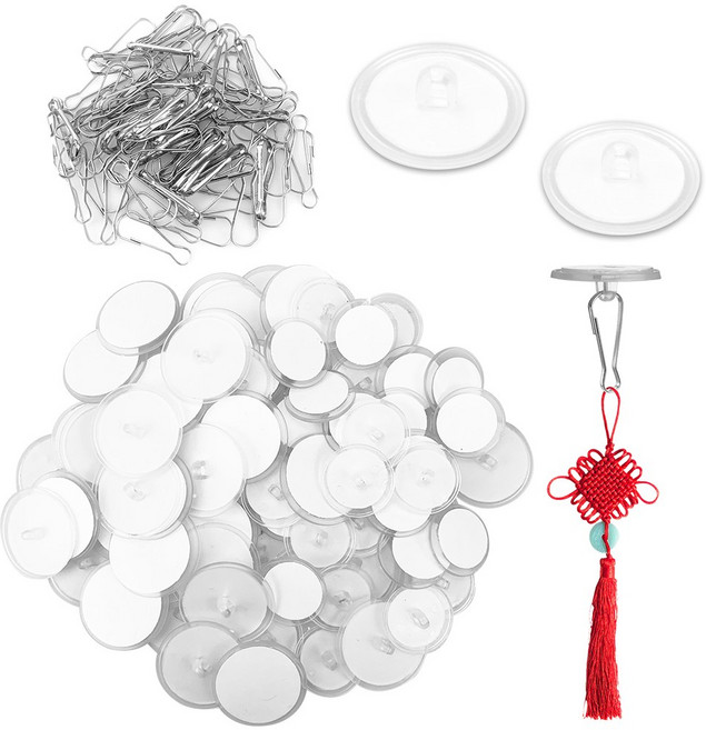 80pcs투명 자체 접착 천장 후크 자체 접착식 작은 디스크 후크 천장걸이 부착식 소형 후크 40 x 2 cm 40 x 3 cm 2가지 크기 (플래그 폴 클립 스냅 후크 포함), 투명
