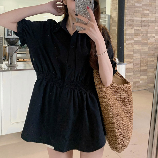 드마엘 주디스 여성 루즈핏 셔링 반팔 셔츠 (4color)+델로나