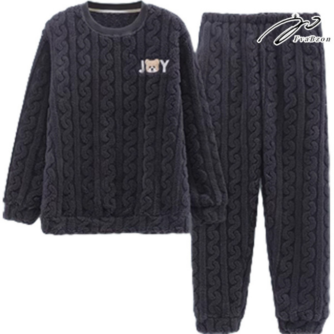 FvaBzon 남성 가을 겨울 잠옷 상하세트 두툼한 보온 플란넬 극세사 홈웨어