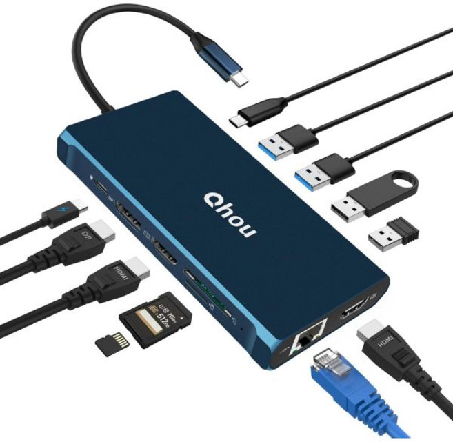 도킹 스테이션 HDMI 멀티허브 멀티포트 USB C 듀얼 모니터 12인치 트리플 디스플레이 멀티 어댑터 2개의 VGA 100W PD 마이크오디오 SDTF 태블릿 노트북에 호환되, 도킹 스테이션 HDMI 멀티허브 멀티포트 USB C 듀