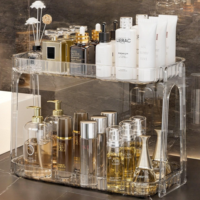 라워스 2단 다용도 화장품 선반, 1개, 투명