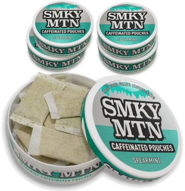허브에너지 스모키 마운틴 카페인 파우치 윈터그린 무담배 및 니코틴 프리 캔 상자 5개 캔당 15개, Spearmint w/ Caffeine - 쿠팡