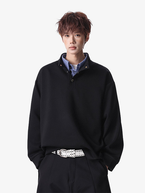 Asure 남성 무지 페이크 체크 디자인 칼라 빅사이즈 맨투맨