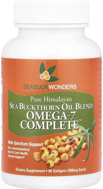 SeaBuckWonders Omega-7 Complete™ 산자나무 오일 혼합물 1000mg 소프트젤 60정(소프트젤 1정당 500mg), SeaBuckWondersOmega7Complete산자, 1개, 60정 - 쿠팡