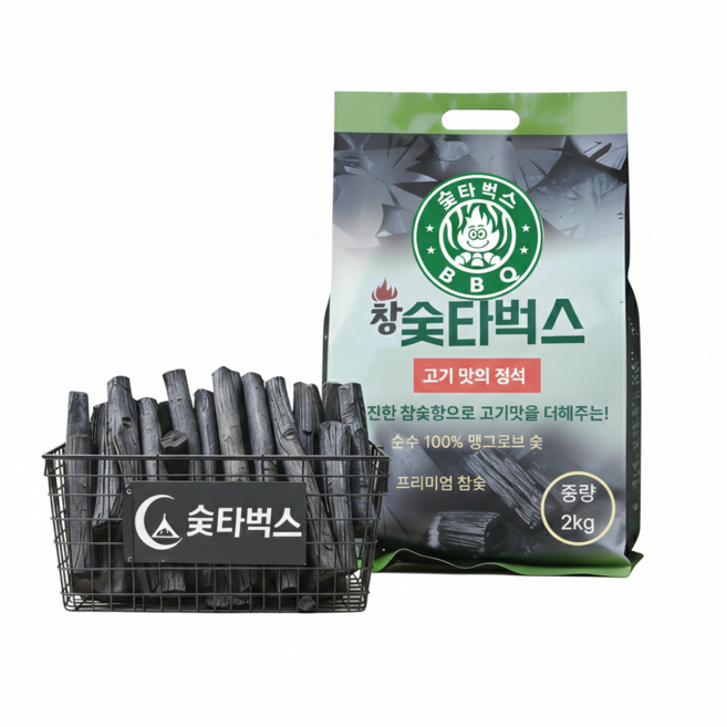 숯타벅스 캠핑 바베큐 구이용 참숯 (팩당 장갑+@무료증정), 2kg, 2개